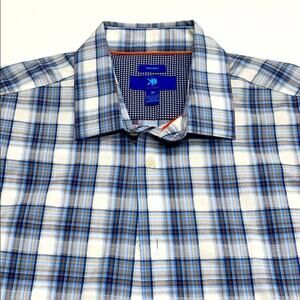 EGARA Mens XL White / Blue Plaid Dress Shirt